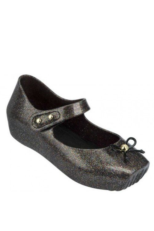 Mini Melissa Ballet Black Glitter Shoe
