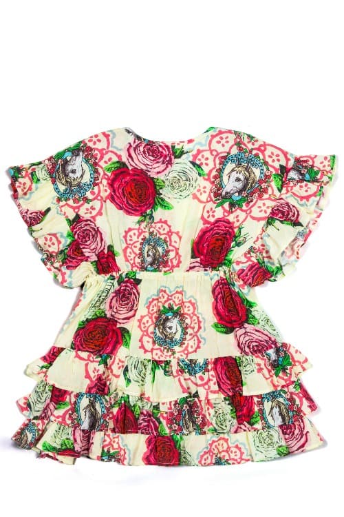 Paper Wings Clothing Roses Smock Dress with Frills | Shopinjoy.com