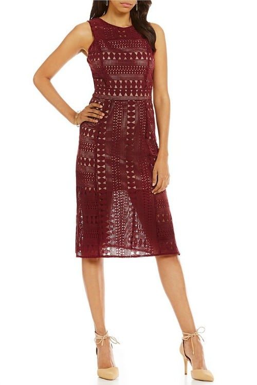 Skies Are Blue Lace Holiday Midi Dress | Burgundy