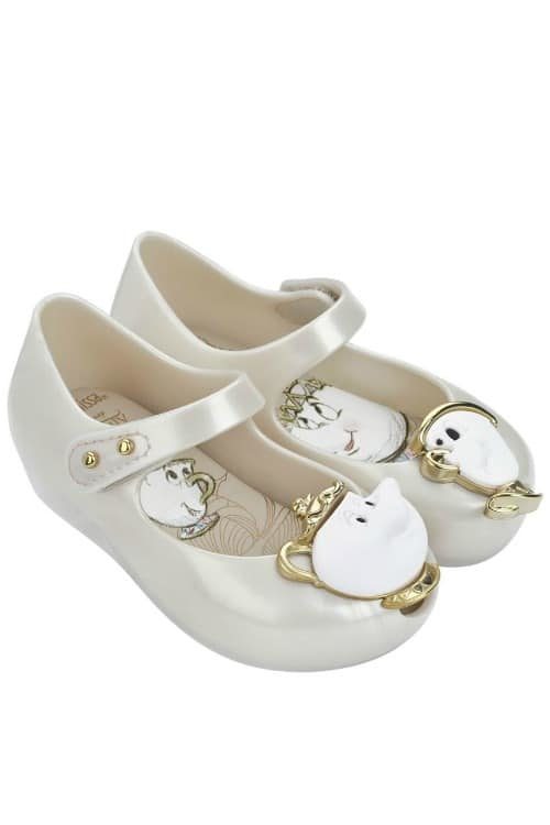 mini Melissa beauty and the beast white pearl teacup shoes