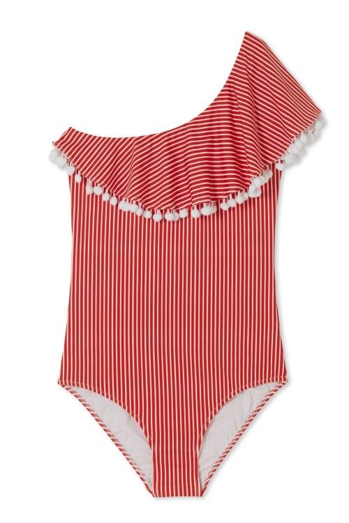 Stella Cove Red Striped Flared Pom Pom Swimsuit